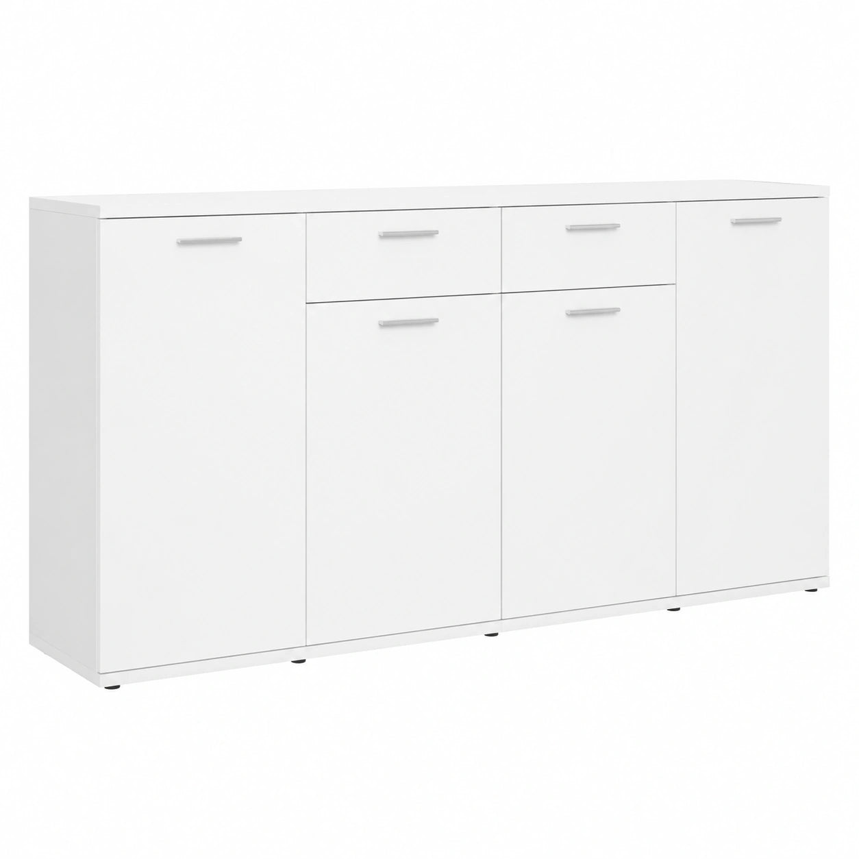 Credenza Moderna Bianca 160 cm con 4 Ante e 2 Cassetti, Legno Ingegnerizzato