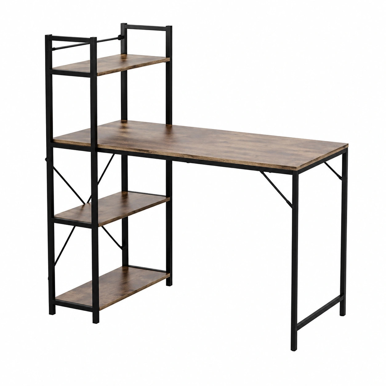 Scrivania Industriale con Libreria a 4 Ripiani per Casa e Ufficio, 120x60x124 cm