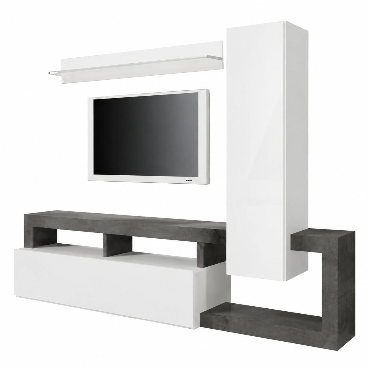 Mobile Porta TV Hamburg con Ripiani e Ante Bianco Lucido Moderno