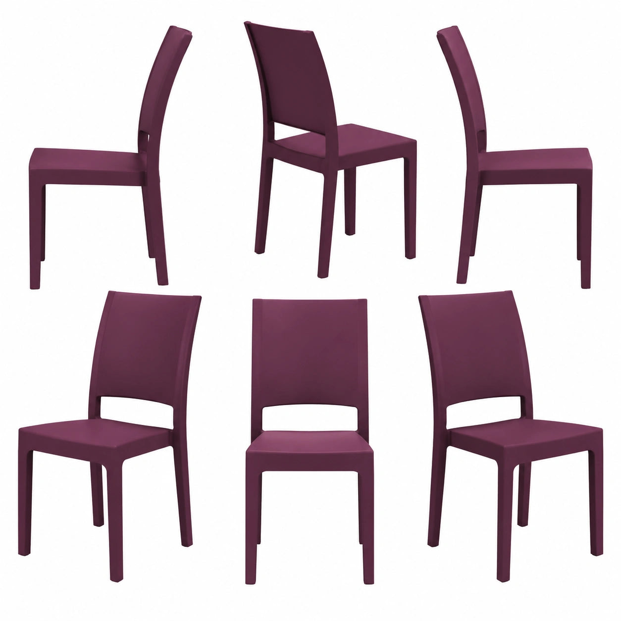 Sedia Impilabile FLORA in Polipropilene, Resistente UV, Design Moderno, Viola Melanzana, Senza Braccioli - Made in Italy