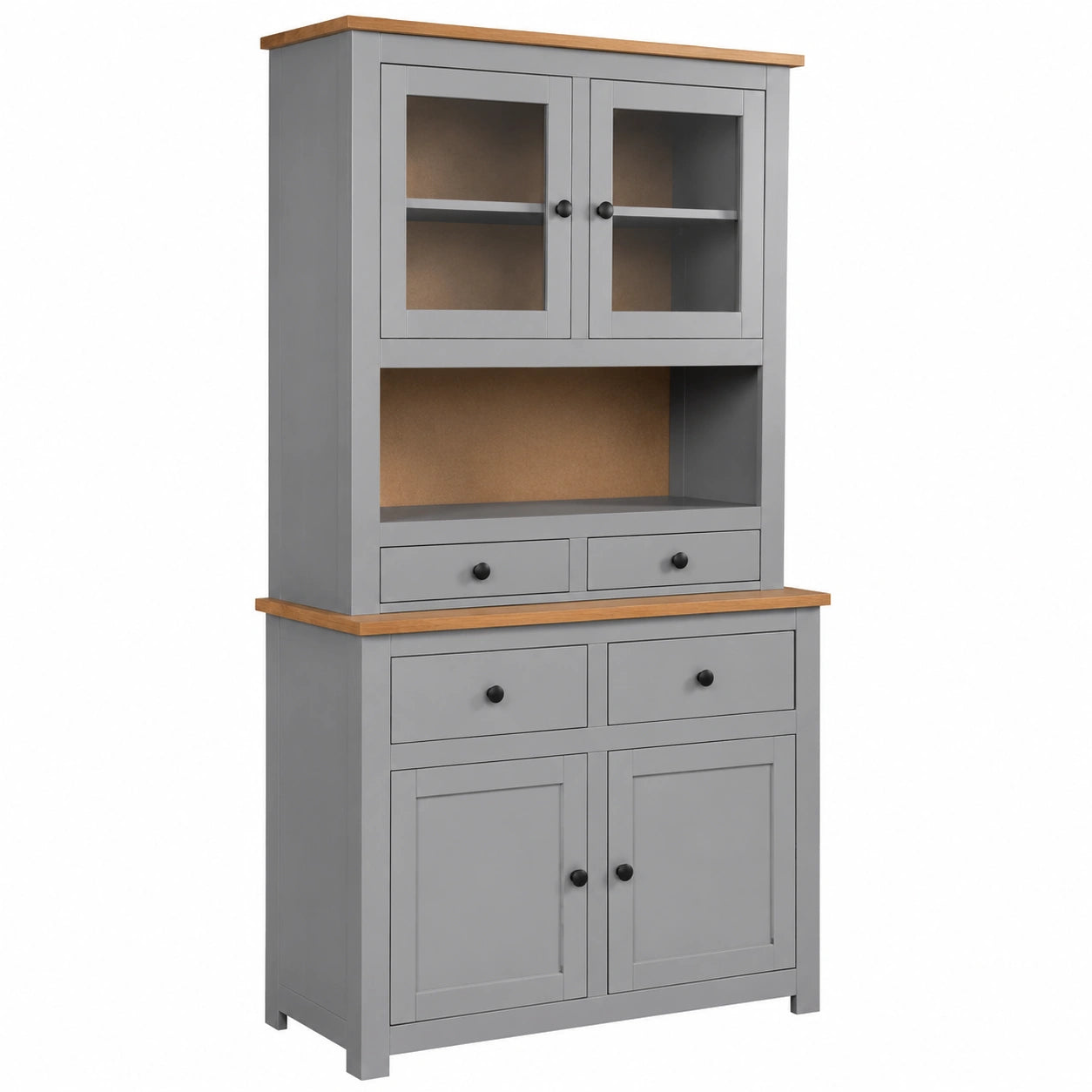 Credenza Moderna in Legno di Pino con Vetrina, Grigio, 93x40,5x180 cm