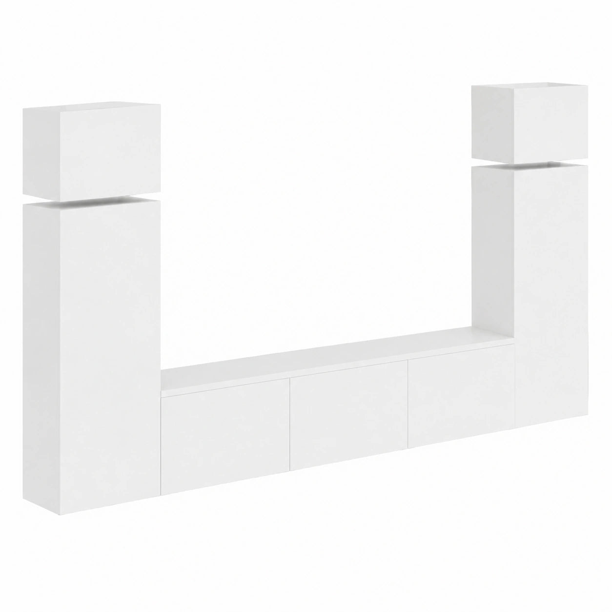 Set di mobili TV sospesi bianchi, legno, per soggiorno, 8 pezzi