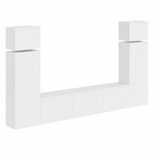 Set di mobili TV sospesi bianchi, legno, per soggiorno, 8 pezzi