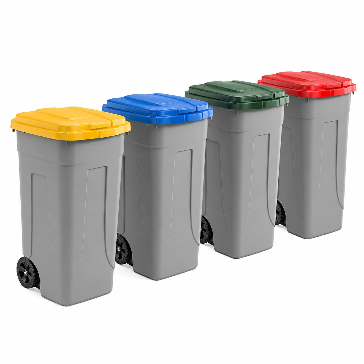 Set Pattumiere Raccoglitori Differenziati 4 Colori 100 L con Ruote