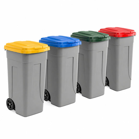Set Pattumiere Raccoglitori Differenziati 4 Colori 100 L con Ruote