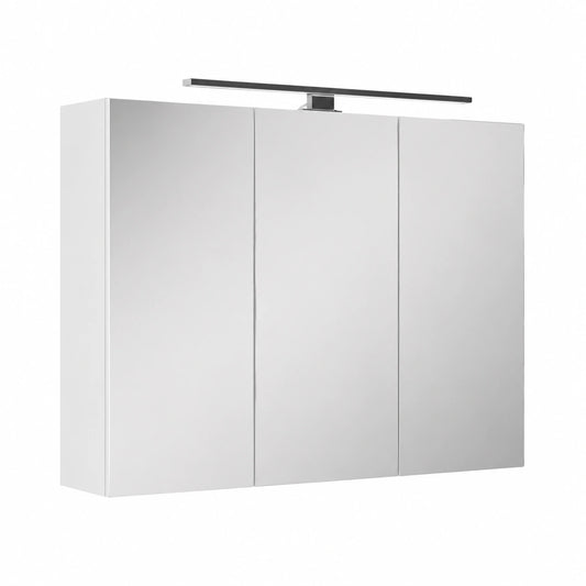Armadio Specchio Bagno LED Vicco Lavio Bianco 90x60cm con Ripiani