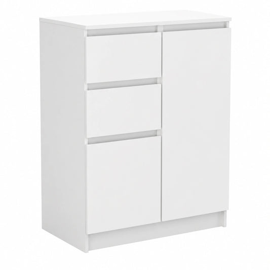Cassettiera Salvaspazio con 2 Ante e 2 Cassetti per Ingresso, Camera e Ufficio, 70x40x97 cm - Colore Bianco