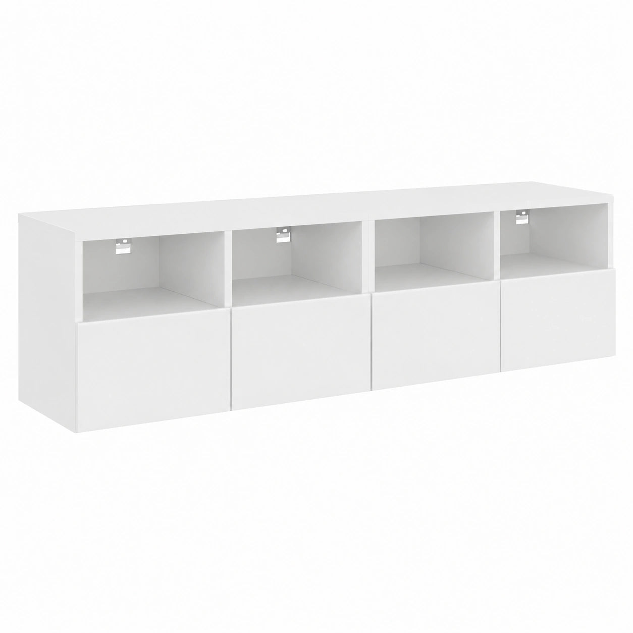 Coppia di Armadietti Moderni Sospesi Bianco per TV in Legno con Ante e Ripiani