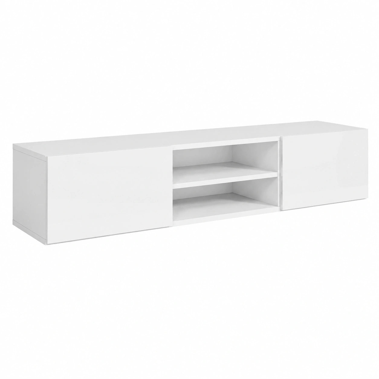 Mobile TV Sospeso Bianco Lucido - Design Moderno con Scomparti e Cassetti - 120x30x35 cm