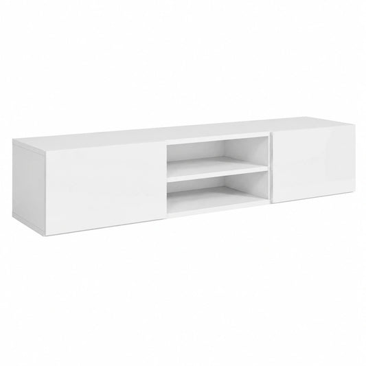 Mobile TV Sospeso Bianco Lucido - Design Moderno con Scomparti e Cassetti - 120x30x35 cm