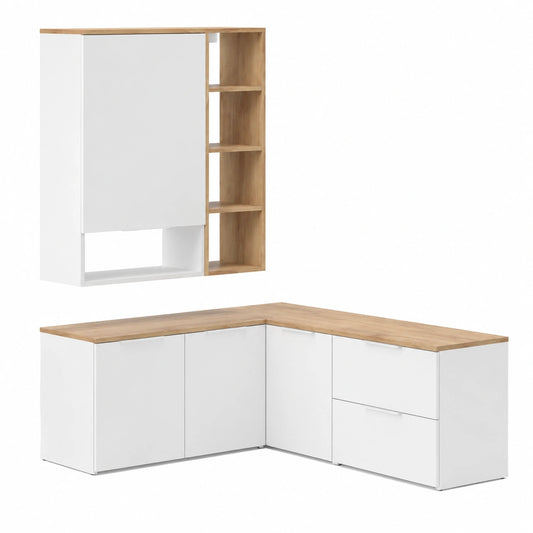 Sistema modulare Wido per soggiorno, Bianco/Sonoma, 5 elementi combinabili