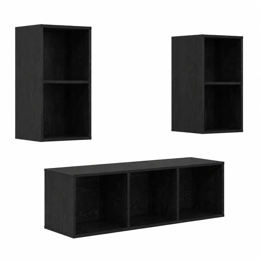 Mobile TV sospeso moderno in legno, set di 3 pezzi per soggiorno, effetto rovere nero