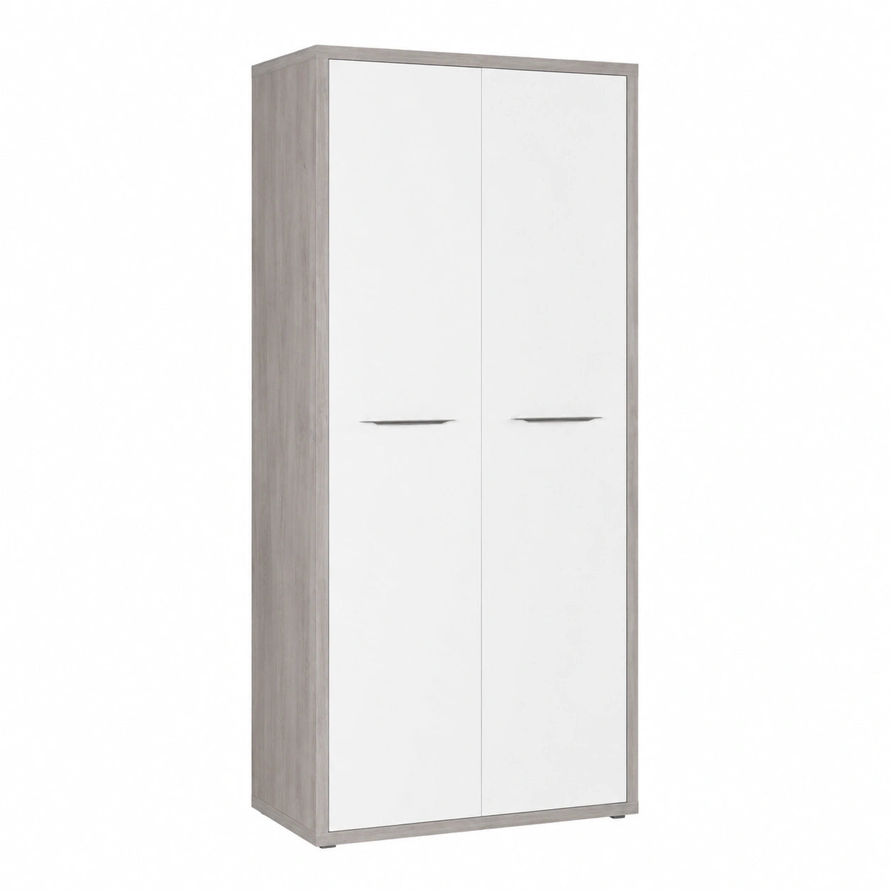 Armadio Disegno con 2 Ante in Cemento e Bianco Laccato, 81,6x217,5x35,7 cm, per Ufficio e Studio, Made in Italy