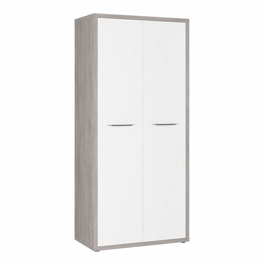 Armadio Disegno con 2 Ante in Cemento e Bianco Laccato, 81,6x217,5x35,7 cm, per Ufficio e Studio, Made in Italy