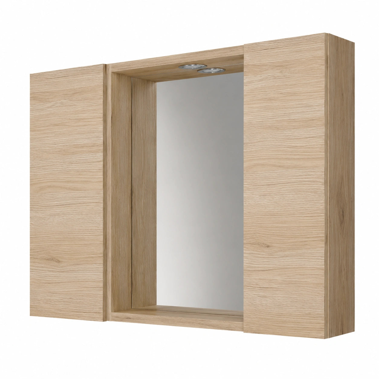 Armadio Specchio Bagno con Luce LED e Vani, Quercia Naturale, 81x16x60 cm