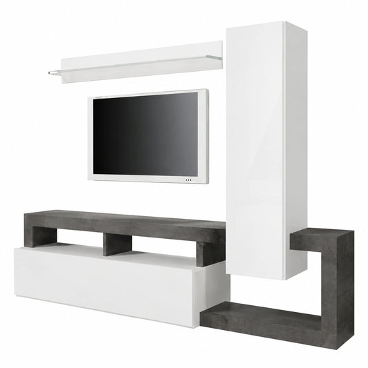 Mobile Porta TV Hamburg con Ripiani e Ante Bianco Lucido Moderno