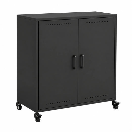 Credenza Moderna Nera in Acciaio 68x39x72 cm per Soggiorno