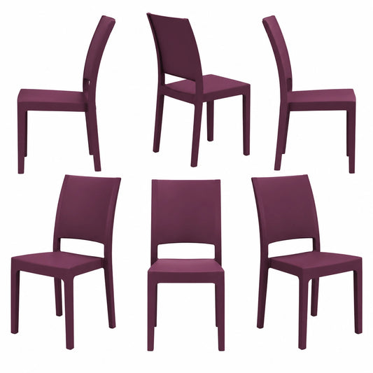Sedia Impilabile FLORA in Polipropilene, Resistente UV, Design Moderno, Viola Melanzana, Senza Braccioli - Made in Italy