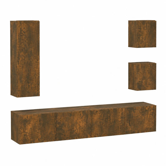 Set Mobili TV Moderni in Rovere Affumicato da Soggiorno, Mobile Basso Sospeso in Legno per Arredo Versatile