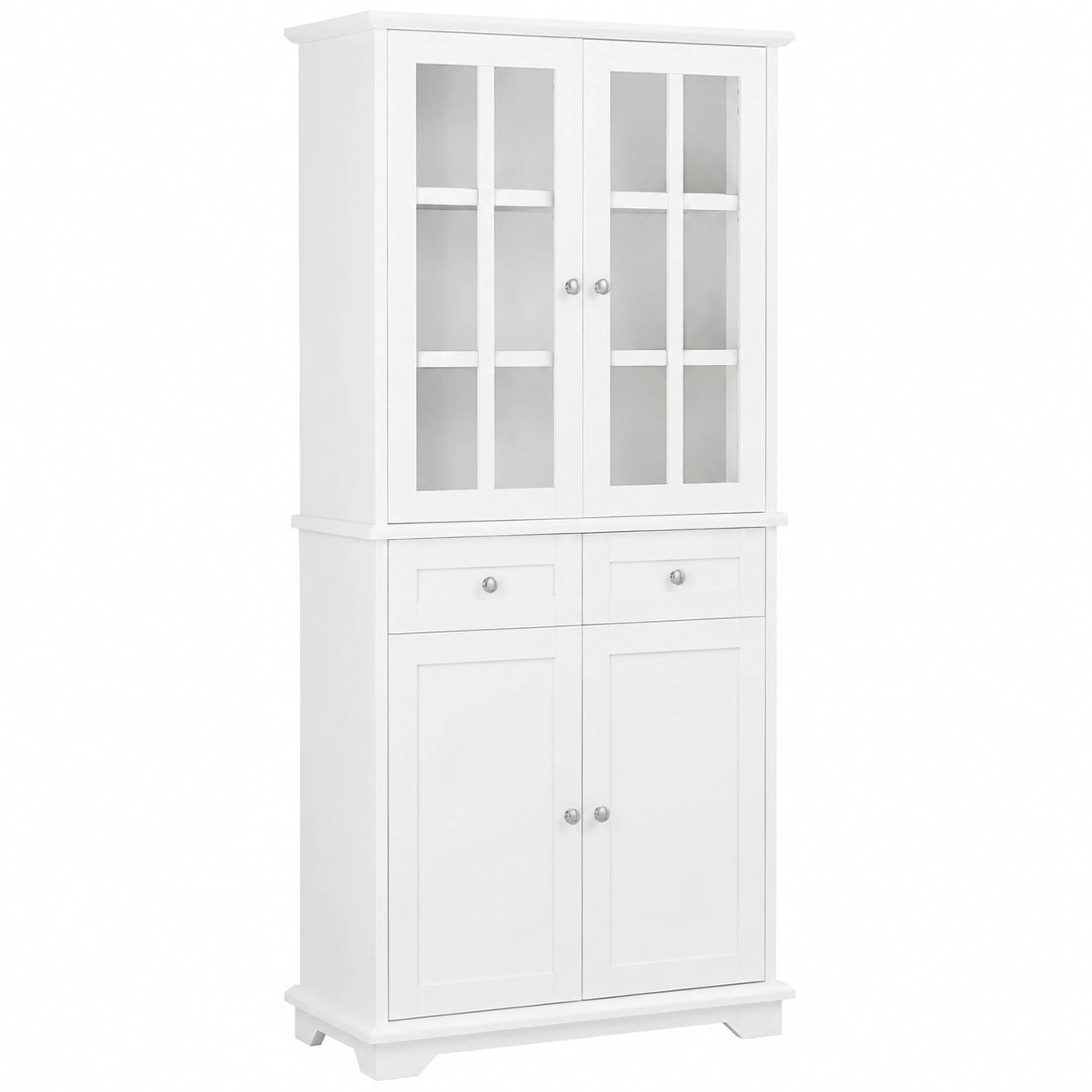 Mobile Credenza Moderna Bianca con 6 Scomparti e 2 Cassetti per Cucina, 75x40x175 cm