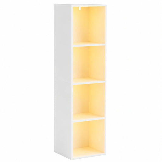 Scaffale Moderno WOLTU con LED, 4 Ripiani e Sistema Antiribaltamento, 40x29x170 cm, Bianco per Casa