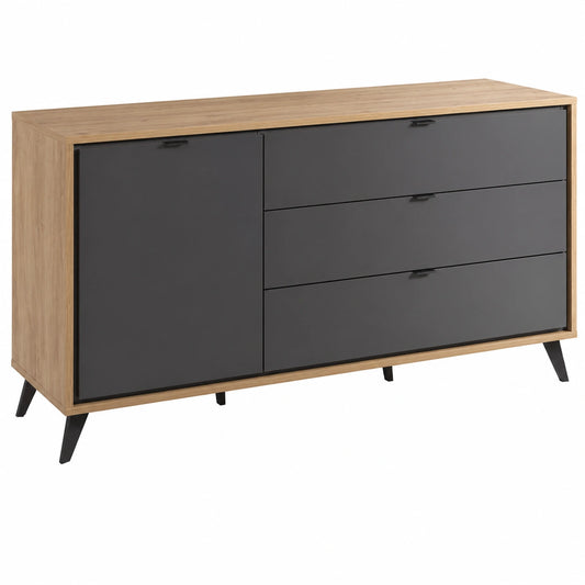 Credenza Moderna 1 Anta 3 Cassetti, Porta TV in Rovere e Grigio Made in Italy