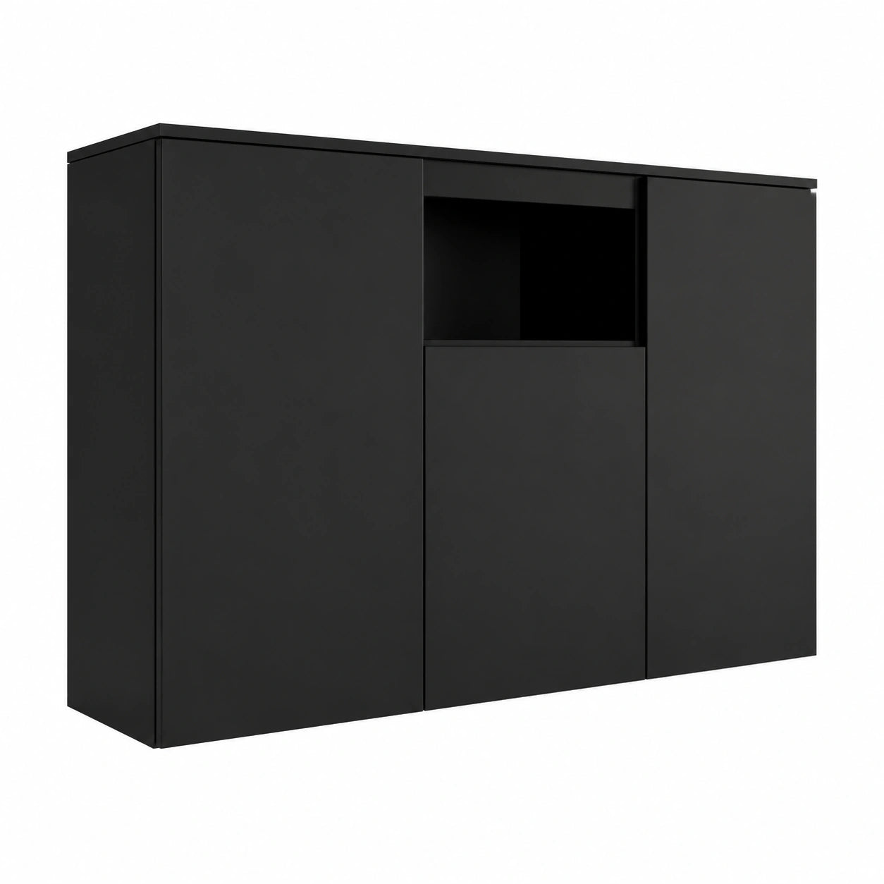 Credenza Moderna in Melamina Lucida Nera, 140x82x40 cm