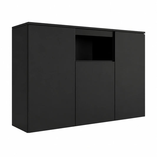 Credenza Moderna in Melamina Lucida Nera, 140x82x40 cm