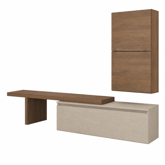 Parete Attrezzata Moderna per Soggiorno con Mobile TV Sospeso, Cassettone e Cubi, Made in Italy, 260x40x190 cm (Argilla/Rovere Mercure)